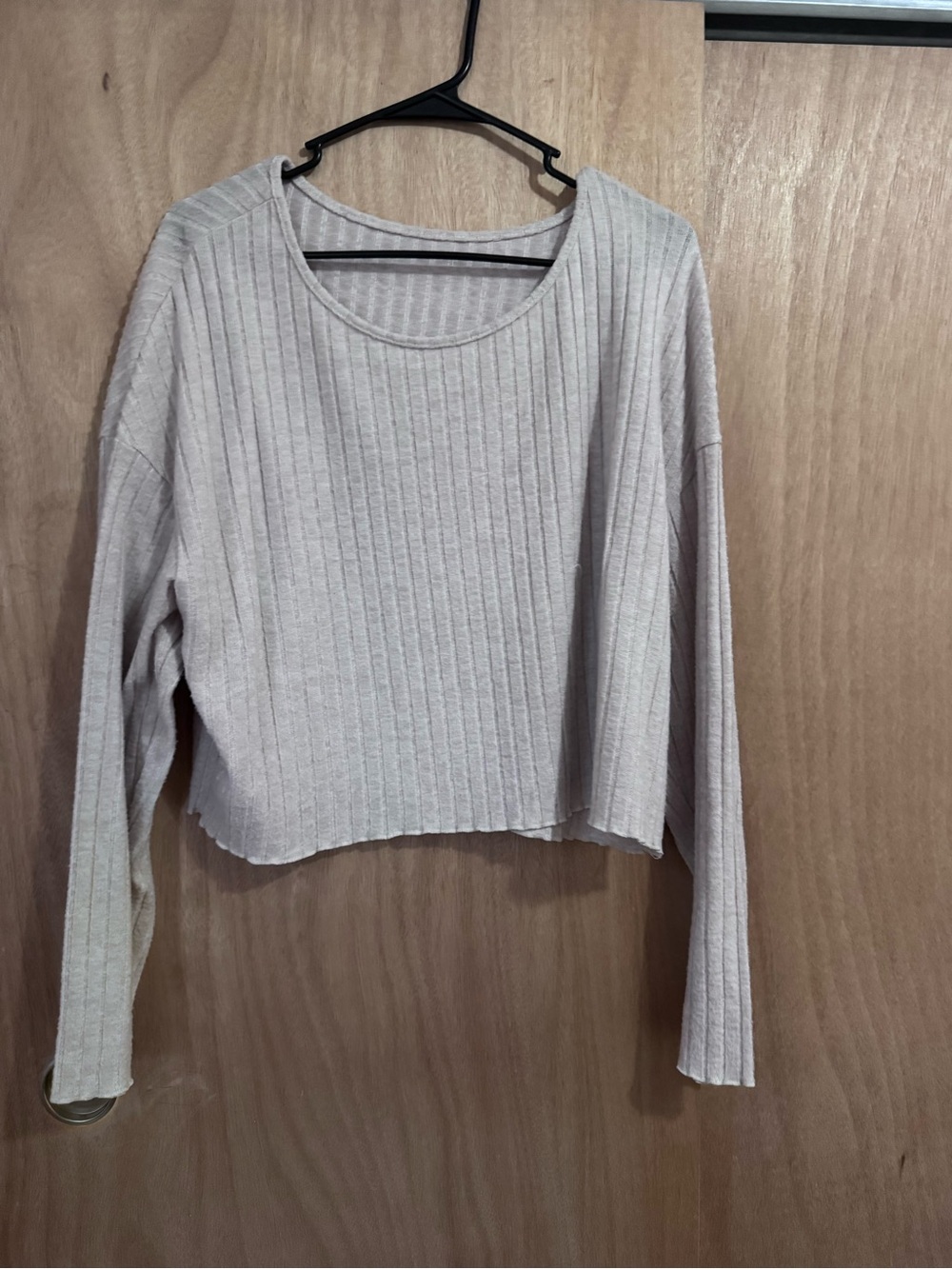 Ribbed Long-Sleeve Crop Top - Light Taupe